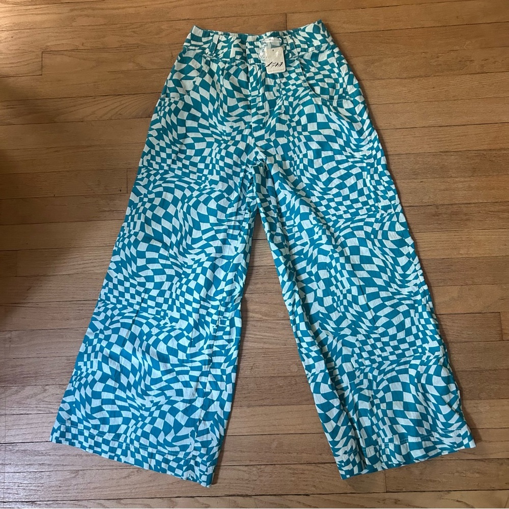 FP Blue Checkered Wide Leg Pants